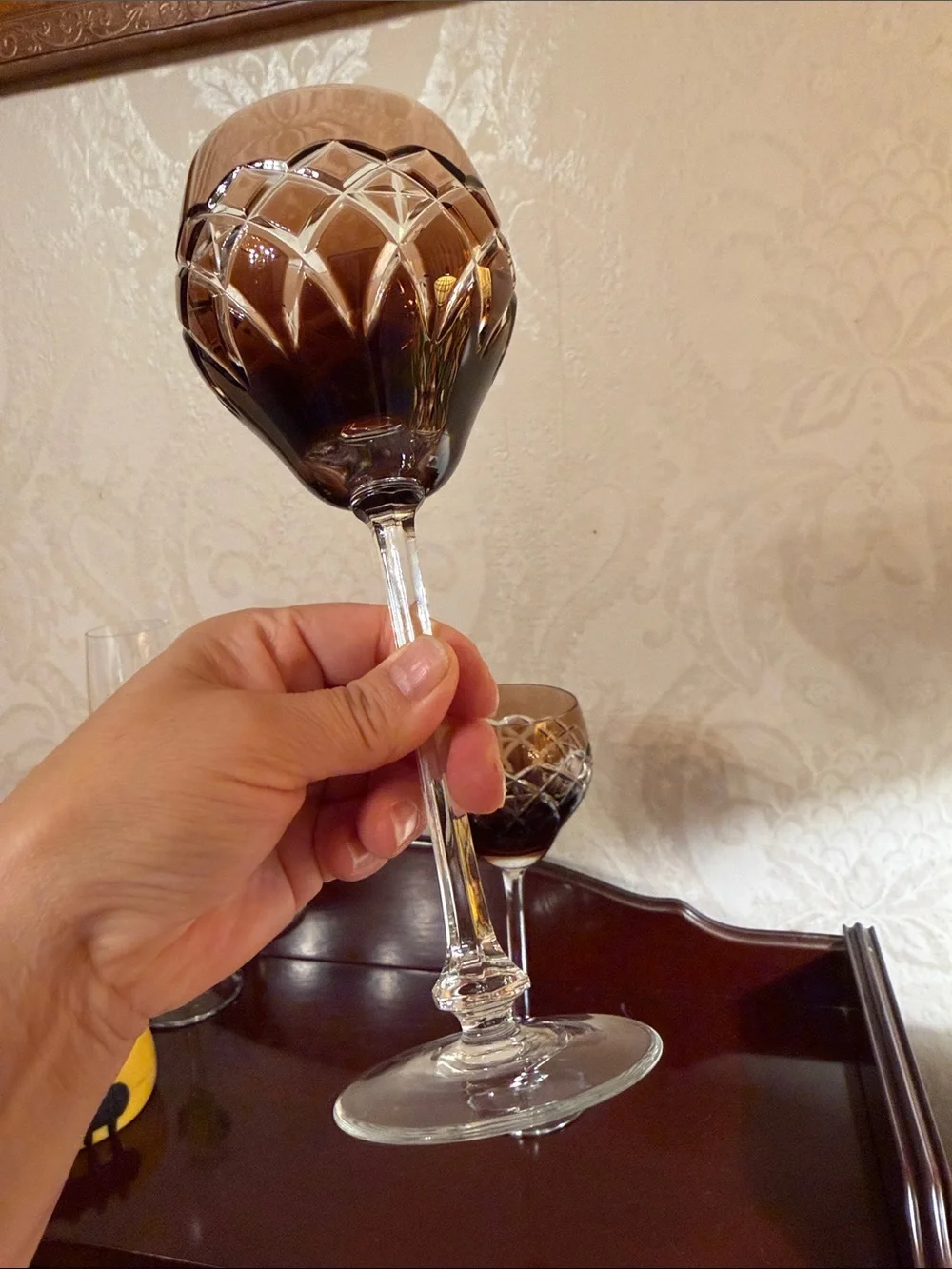 Pair Vintage Cut to clear Glass Wine Goblets